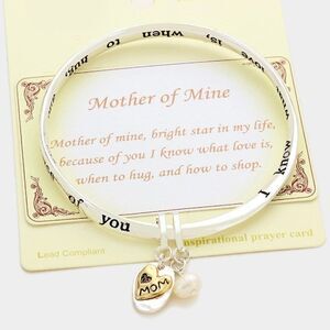 "Mom" Heart & Pearl Charm Bracelet with Card
